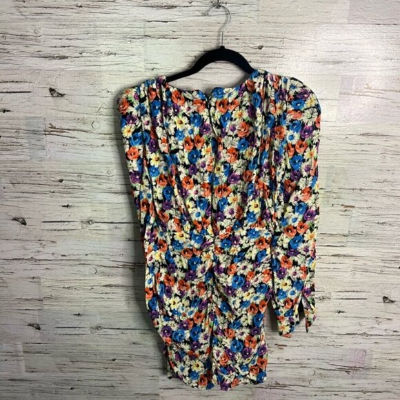 Zara Orange and Blue Puff Sleeve Bodycon Dress floral size xs - Picture 9 of 9